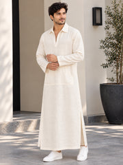 Men’s Off White Solid Linen Oversized Resort Wear Kaftan