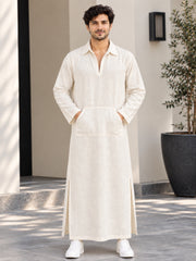 Men’s Off White Solid Linen Oversized Resort Wear Kaftan