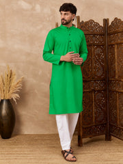 Green Cotton Kurta and White Pajama Set for Men