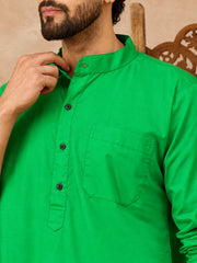 Green Cotton Kurta and White Pajama Set for Men