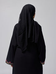 Women's Embroidered Modest Black Abaya Burqa with Black Hijab