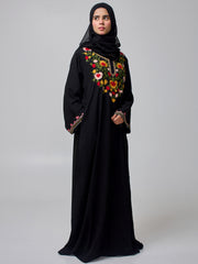 Women's Embroidered Modest Black Abaya Burqa with Black Hijab