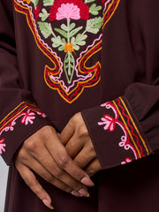 Women's Embroidered Modest Brown Abaya Burqa with Matching Hijab
