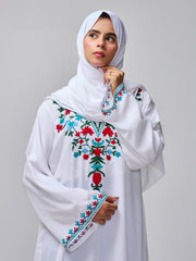 Women's Embroidered Modest White Abaya Burqa with Matching Hijab