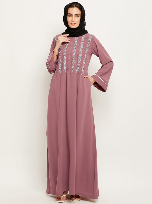 Women Embroidery Design Abaya with Black Georgette Hijab