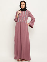 Women Embroidery Design Abaya with Black Georgette Hijab
