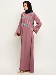 Women Embroidery Design Abaya with Black Georgette Hijab