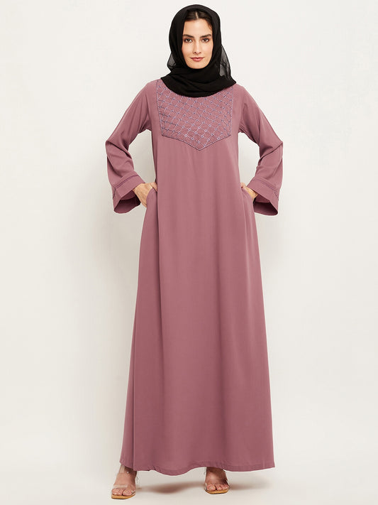 A-Line Embroidery Design Abaya with Black Georgette Hijab