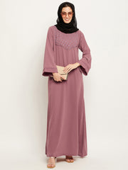 A-Line Embroidery Design Abaya with Black Georgette Hijab