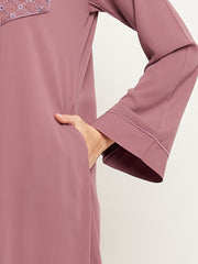 A-Line Embroidery Design Abaya with Black Georgette Hijab