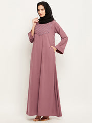 A-Line Embroidery Design Abaya with Black Georgette Hijab