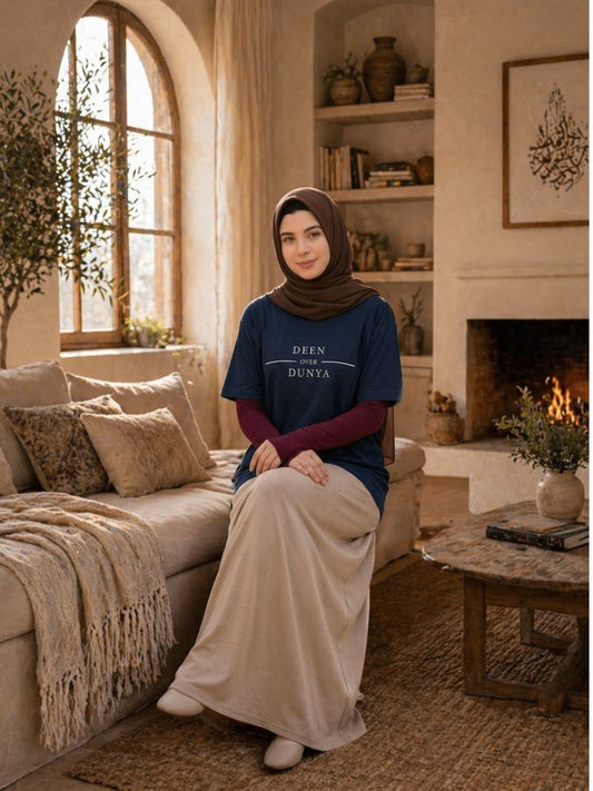 Deen Over Dunya Modest Navy Blue T-Shirt for Women