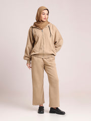 Beige Hooded Fleece Co-Ord – Modest Winter Wear Set for Women