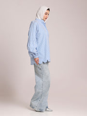 Blue Striped Front-Open Shirt /Top for Women– Modest Wear