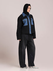 Fleece Denim Front Open Jacket for Women– Modest Winter Wear