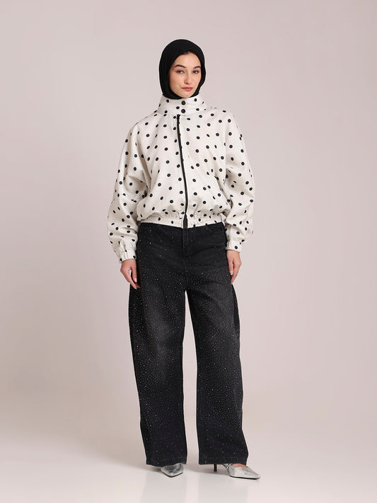 Polka Printed Jacket for Women – Winter Wear