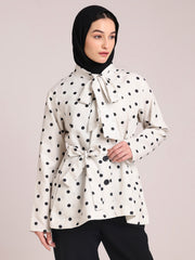 Polka Dot Printed Wrap-Tie Jacket for Women