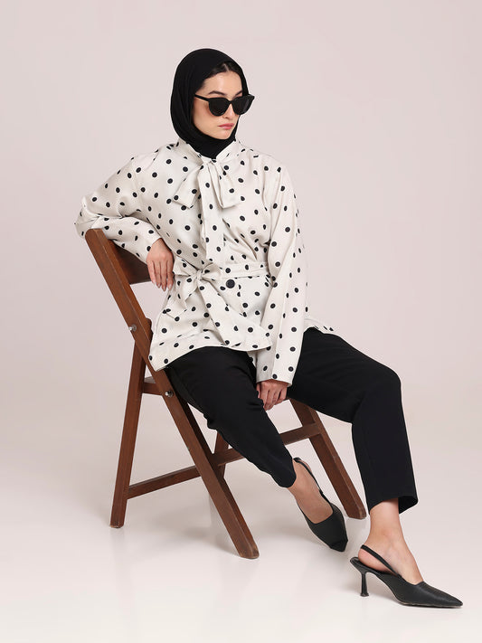Polka Dot Printed Wrap-Tie Jacket for Women