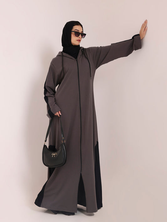 Front Open Jersey Hoodie Grey Abaya for Women – Modest Wear