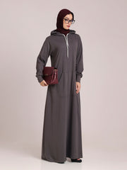 Grey Jersey Hoodie Abaya for Women – Modest Wear