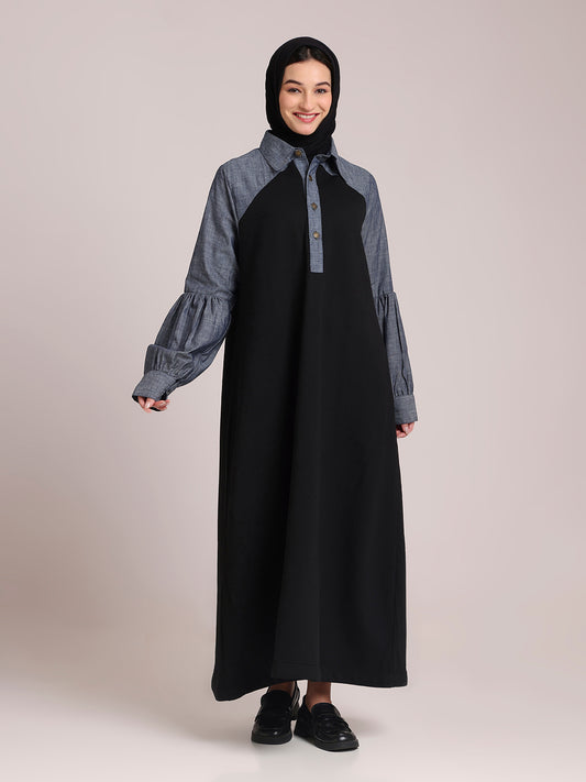 Fleece Denim Modest Winter Wear Dress for Women