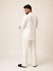 Off White Solid Farsi Kurta Pants Set for Men