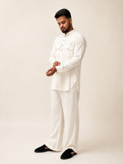 Off White Solid Farsi Kurta Pants Set for Men