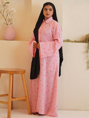 Modest Front Open Pink Striped Shirt Dress