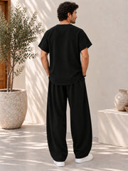 Men's Linen Solid Black Co-Ord Set
