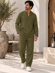 Men’s Green Linen Co-Ord Set – Casual Beach & Resort Wear