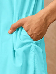 Sky Blue Cotton Kurta and White Pajama Set for Men