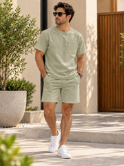 Sage Green Linen T-Shirt and Shorts Set for Men | Summer Beach Co-ord Outfit | Boxer Shorts