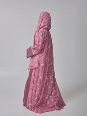 Modest Pink Printed Shrug Abaya with Matching Inner & Hijab