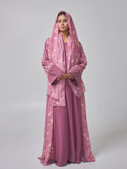 Modest Pink Printed Shrug Abaya with Matching Inner & Hijab