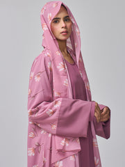Modest Pink Printed Shrug Abaya with Matching Inner & Hijab