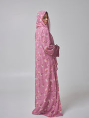Modest Pink Printed Shrug Abaya with Matching Inner & Hijab