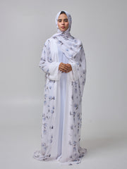 Modest Printed White Shrug Abaya with Inner & Matching Hijab