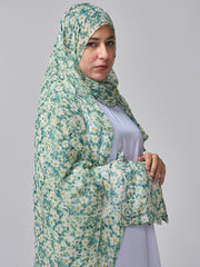 Green Printed Modest Shrug Abaya with White Inner & Matching Hijab