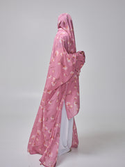 Modest Pink Printed Shrug Abaya with White Inner & Matching Hijab