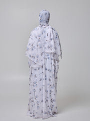 Women's White Printed Modest Shrug Abaya with Matching Inner & Hijab