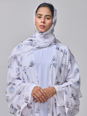 Women's White Printed Modest Shrug Abaya with Matching Inner & Hijab