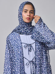 Blue Printed Modest Shrug Abaya with White Inner & Matching Hijab