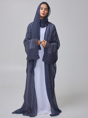 Polka Printed Modest Shrug Abaya with White Inner & Matching Hijab