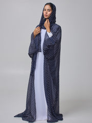 Polka Printed Modest Shrug Abaya with White Inner & Matching Hijab