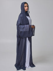 Polka Printed Modest Shrug Abaya with White Inner & Matching Hijab