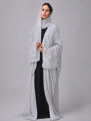 Polka Printed Modest Shrug Abaya with Black Inner & Matching Hijab