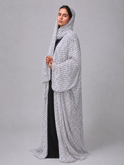 Polka Printed Modest Shrug Abaya with Black Inner & Matching Hijab