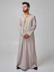 Men's Moroccan Embroidered Light Grey Thobe