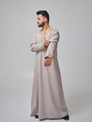 Men's Moroccan Embroidered Light Grey Thobe