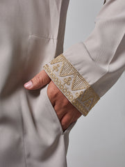 Men's Moroccan Embroidered Light Grey Thobe